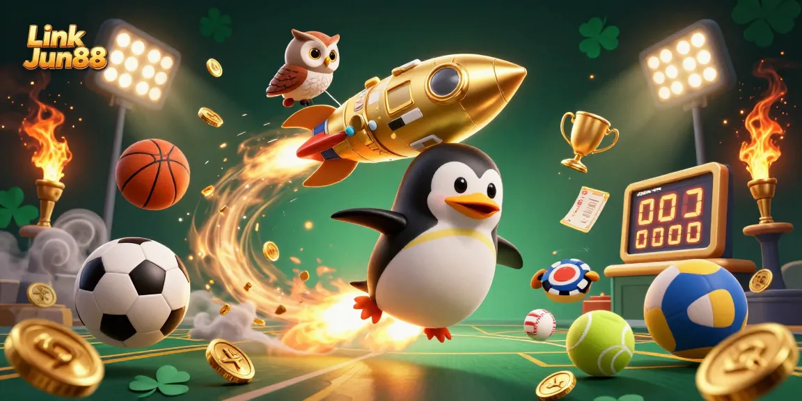 Bet big and win big with Link Jun88, featuring vibrant casino-themed 3D illustration.