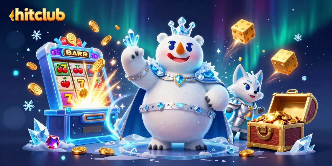 Win big with hitclub at an exciting 3D casino scene filled with slot machines and vibrant characters.