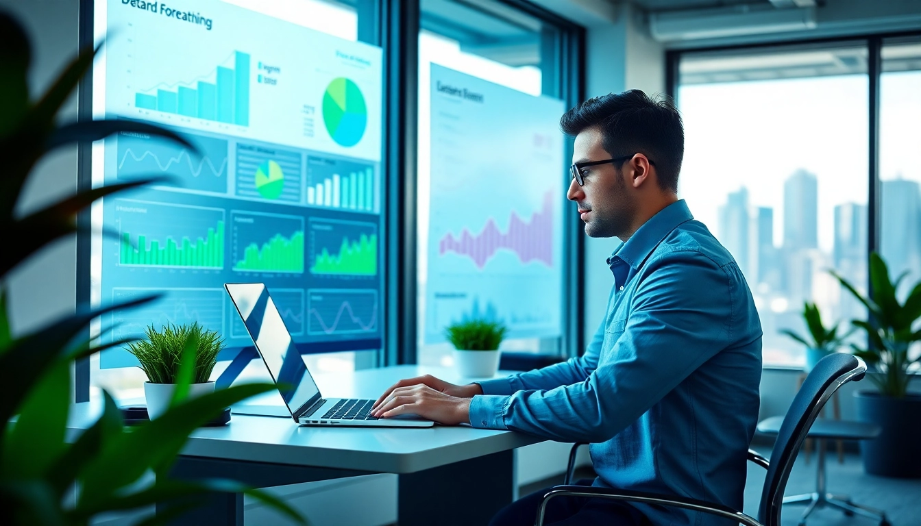 Visualizing new product demand forecasting with data analytics and trends in a modern office.