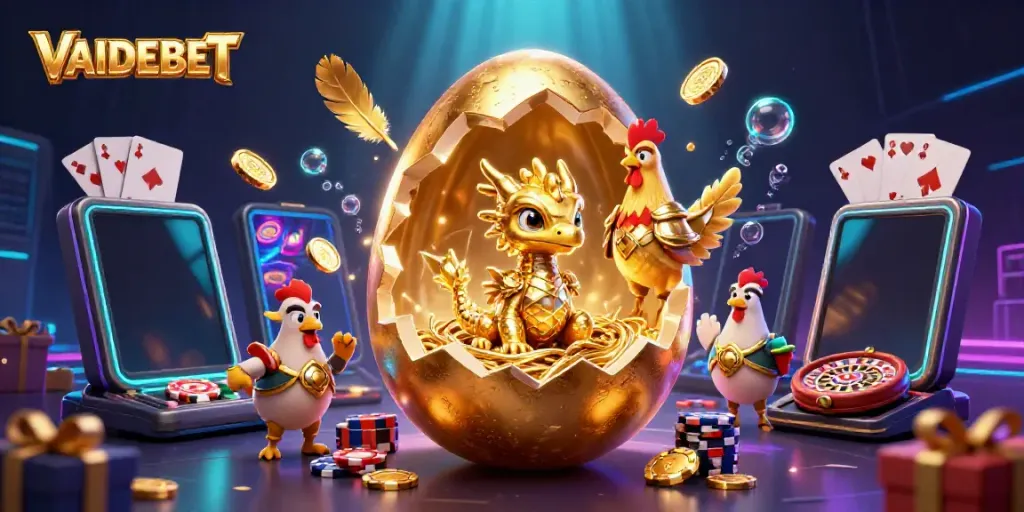Experience the dynamic world of VAIDEBET with a golden dragon and casino elements.