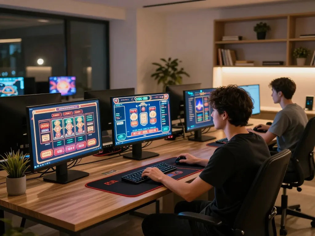 Engaging in online gaming at home with 789win link visible on screen, showcasing immersive casino experience.