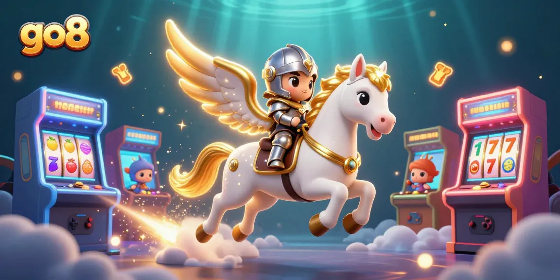 Win big with go8 as a knight rides through a jackpot wonderland in a dynamic casino scene.
