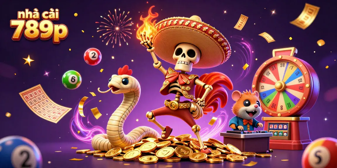 Engaging action scene featuring nhà cái 789p lively characters celebrating wins with colorful lottery elements.