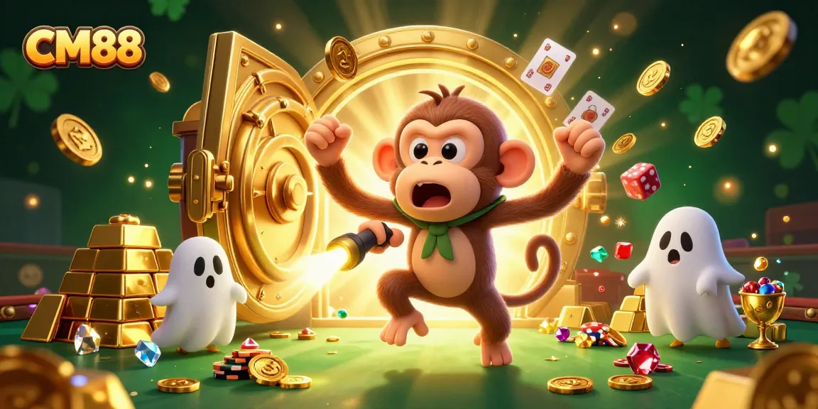 Experience thrilling wins with CM88 as the playful poltergeist monkey juggles golden treasures in a lively casino.
