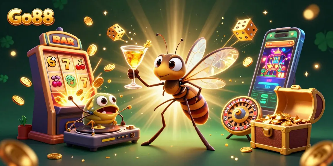 Experience Go88 with vibrant casino action featuring a lively mosquito mascot and thrilling game elements.