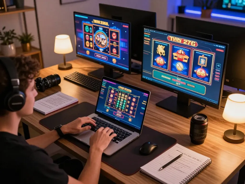 Engaging moment of a player enjoying 27G online casino games at home.