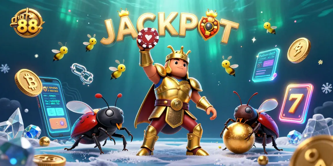 Win big with da 88 as a beetle mascot celebrates a jackpot victory in a vibrant casino scene.