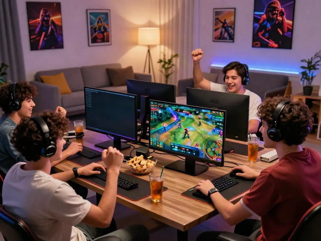 Exciting online gaming atmosphere at https://man88.hair/ with players celebrating a win.