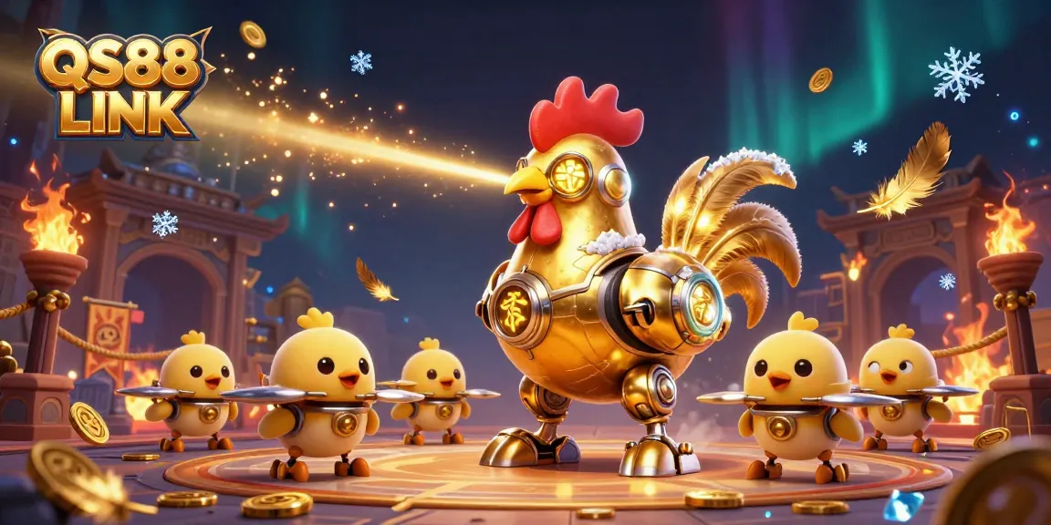 Experience thrilling action at QS88 LINK with the golden rooster robot and baby chick drones.