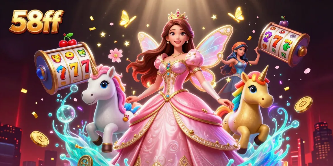 Experience winning excitement at 58ff with vibrant slot reels and whimsical characters.