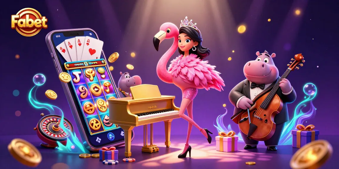 Engage in thrilling games with Fabet's dynamic casino scene featuring vibrant characters and lively atmosphere.