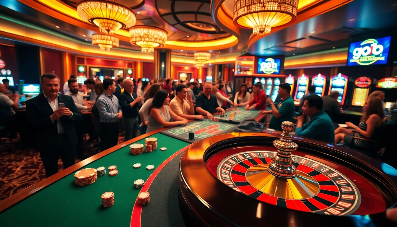 Experience the excitement of gambling at a vibrant casino featuring go8 gaming tables and slot machines.