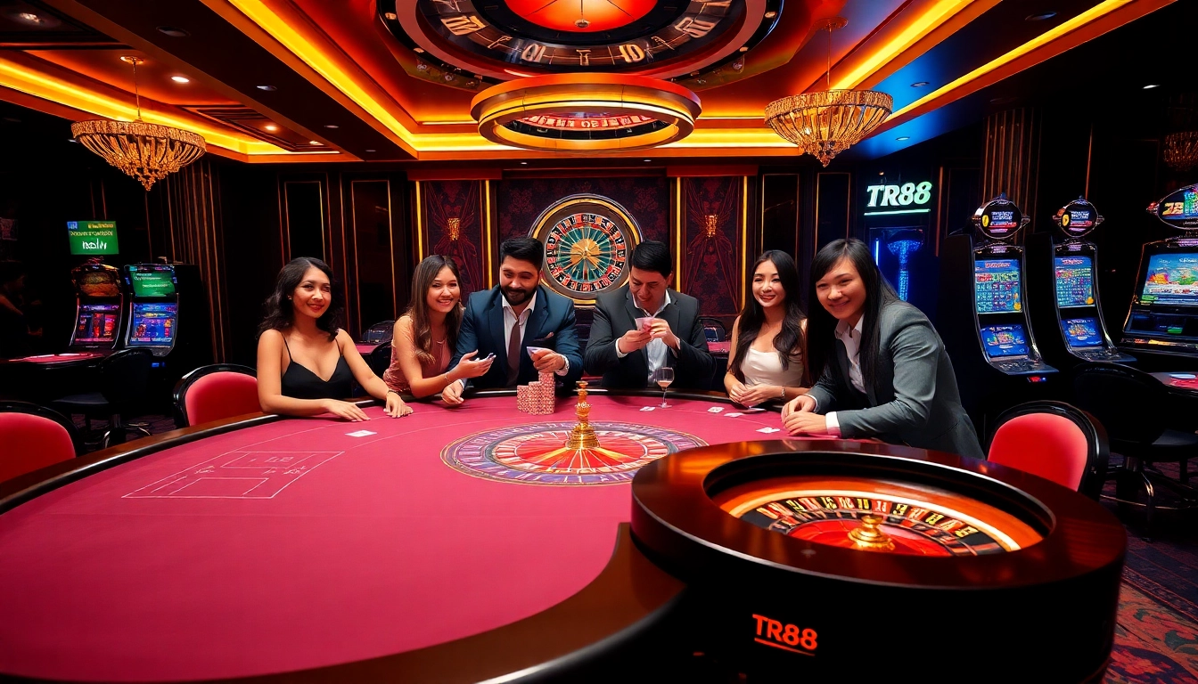 Engaged players enjoying a thrilling game at TR88, immersive casino atmosphere with vibrant gaming tables.
