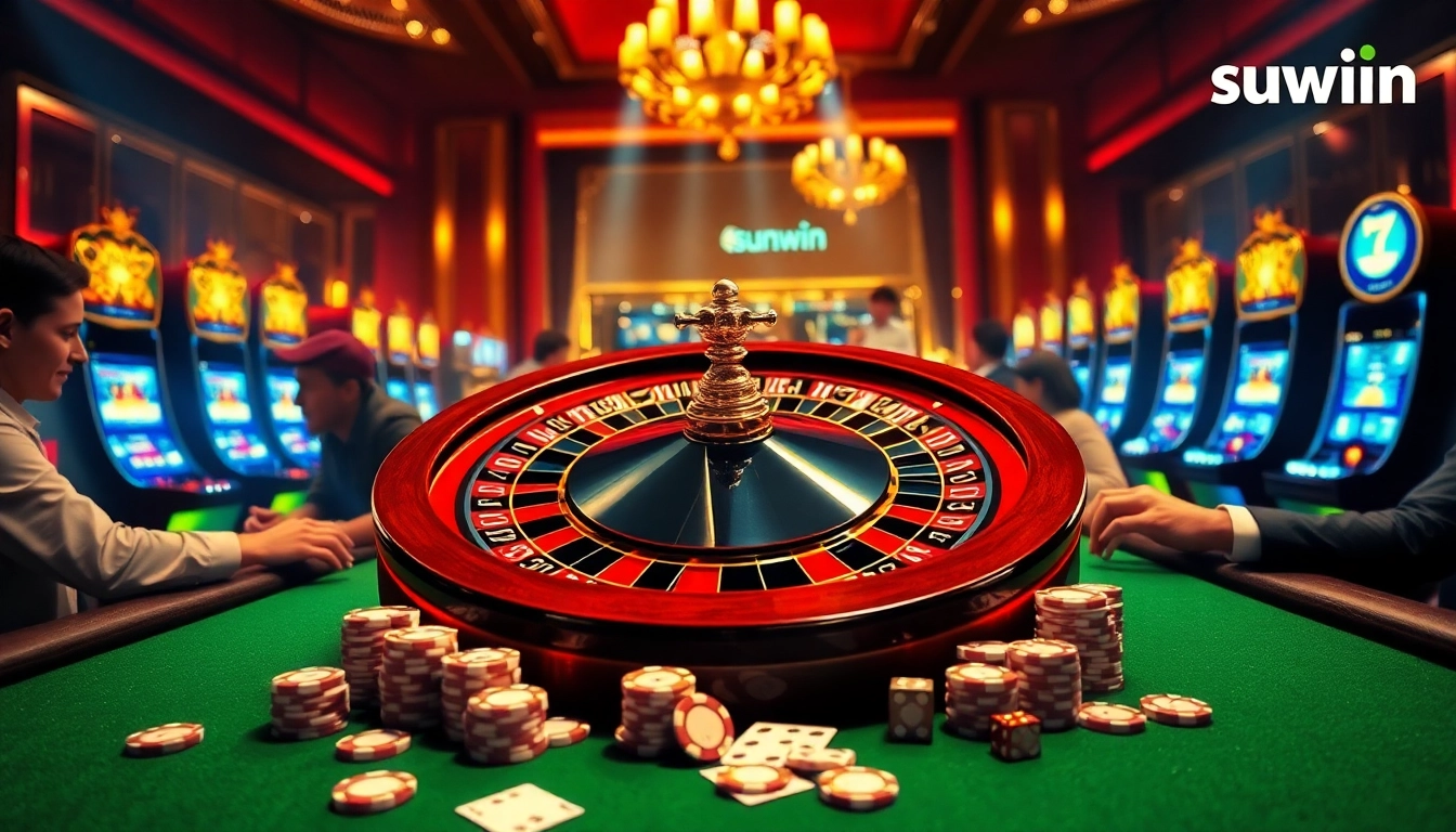 Experience the thrill of gambling at sunwin casino with vibrant roulette wheel and exciting gameplay.