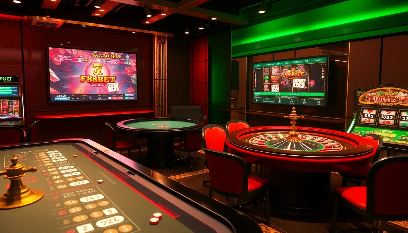 Engaging scene at F88BET showcasing vibrant online gambling with casino tables and dynamic betting interfaces.